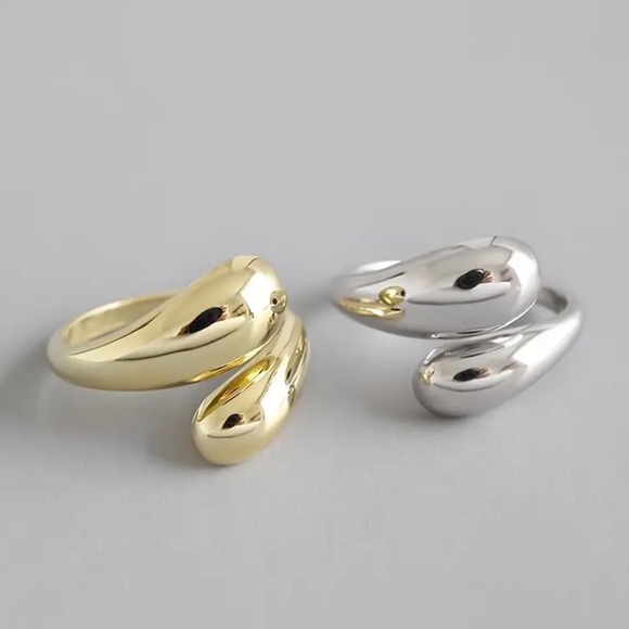 NEW Silver Minimalistic Water Drop Sterling Silver Open Ring One Size Modern - Picture 4 of 7